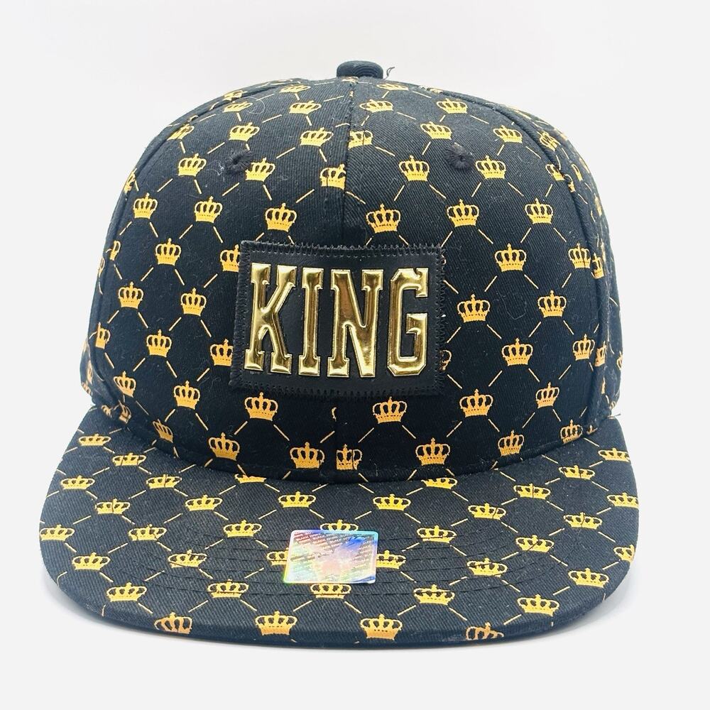 Top Level Snapback Cap Lid KING Black Gold Crown AOP
